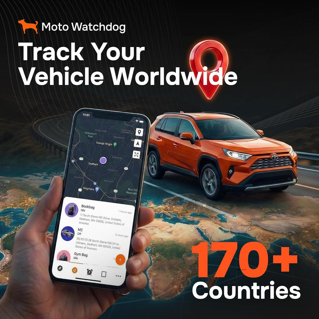 GPS Tracker for Vehicles, No Subscription with Real-Time Location, Mileage Tracking, Speeding Monitoring, Route History, Geofence, OBD, for Fleets & Families, USA, Any Vehicle 1998+, Moto Watchdog