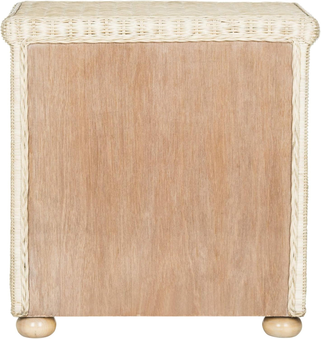 SAFAVIEH Home Collection - Adira Natural White Wash Wicker 1-Drawer Nightstand Accent Table, Coastal Boho Bedroom Storage Furniture with Shelf, 22.1"W x 16.5"D x 22.1"H (SEA8002A)