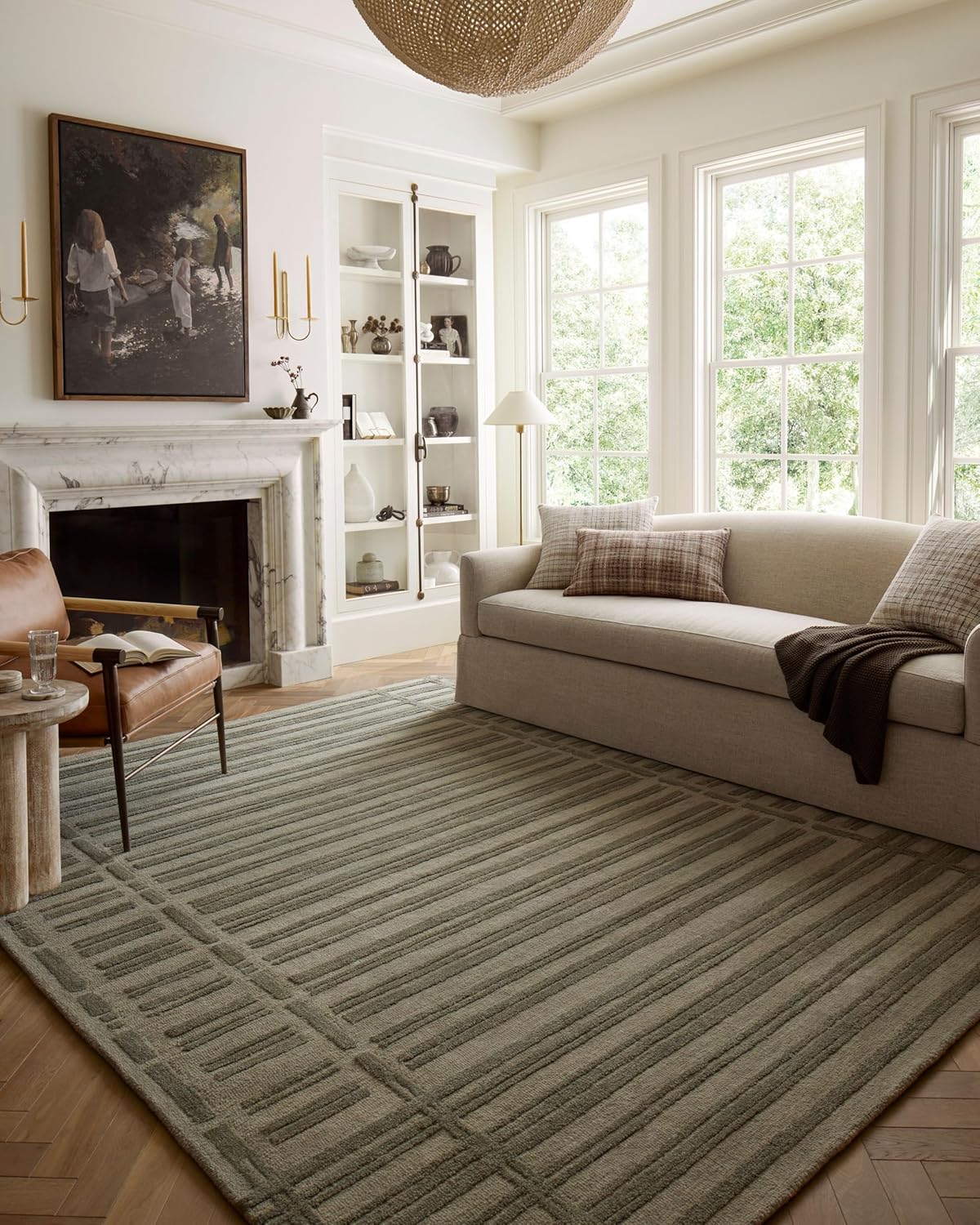 Loloi Chris Loves Julia Bradley Collection, Sage & Olive, 8'-6" x 11'-6" Area Rug – Classic Striped Area Rugs for Living Room, Bedroom, Entryway & Hallway, High Traffic Area Home Decor Rug