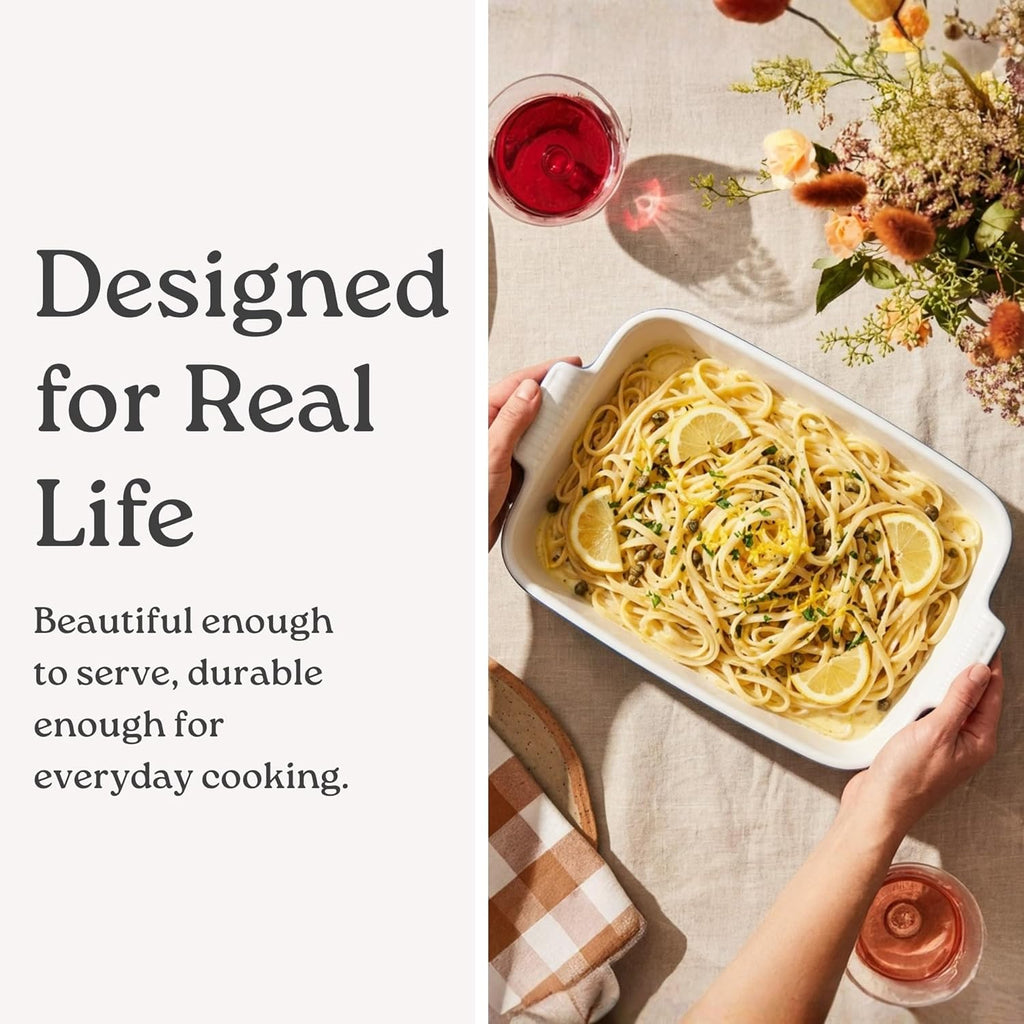 ROSSALLINI Stoneware Casserole Dish Bakeware Set of 3 | Rectangular Dinnerware Set with Handles Passion Red