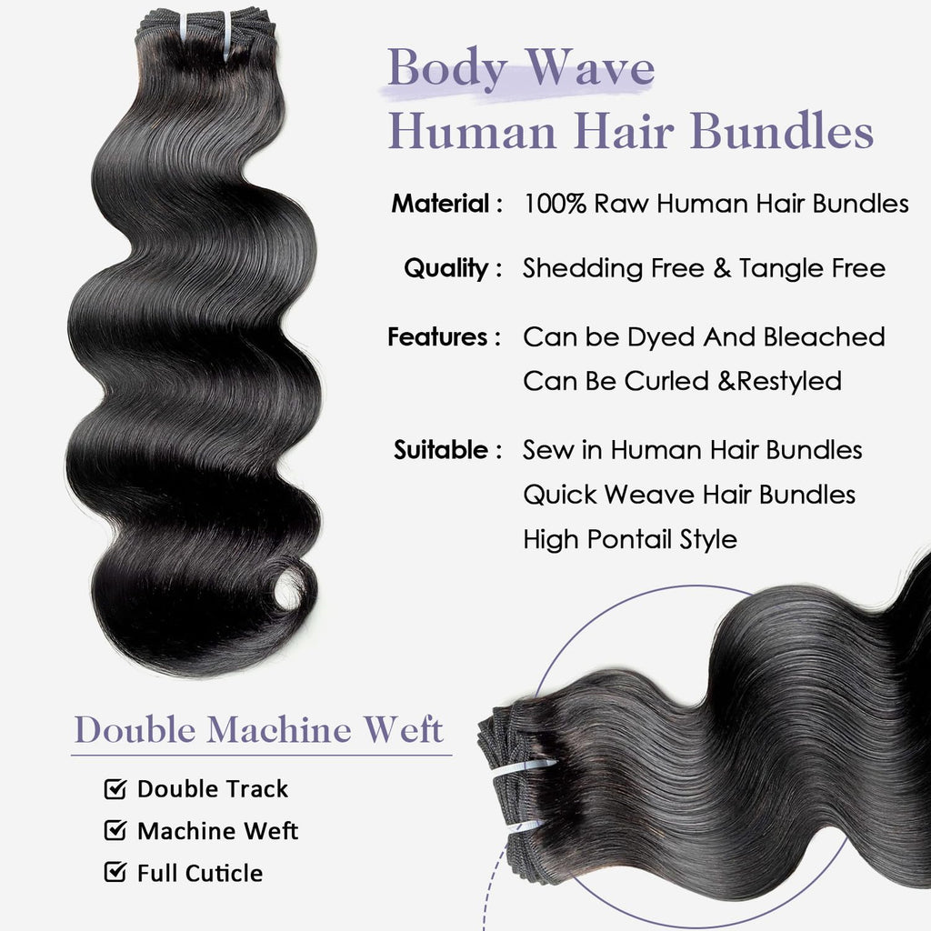 Body Wave Bundles Human Hair 22 24 26 Inch 12A Raw Indian Virgin Bundles Human Hair,Sew In Quick Weave 100% Human Hair Bundles,No Tangle Shedding Triple Lifespan,Multiple Wash Keep Texture