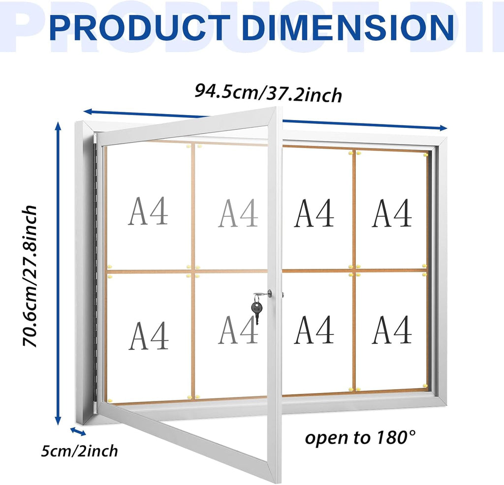 SWANCROWN Outdoor Enclosed Cork Bulletin Board Weatherproof Display Cases Tamperproof Notice Poster Memo Board with Aluminum Frame, 37x28 inches