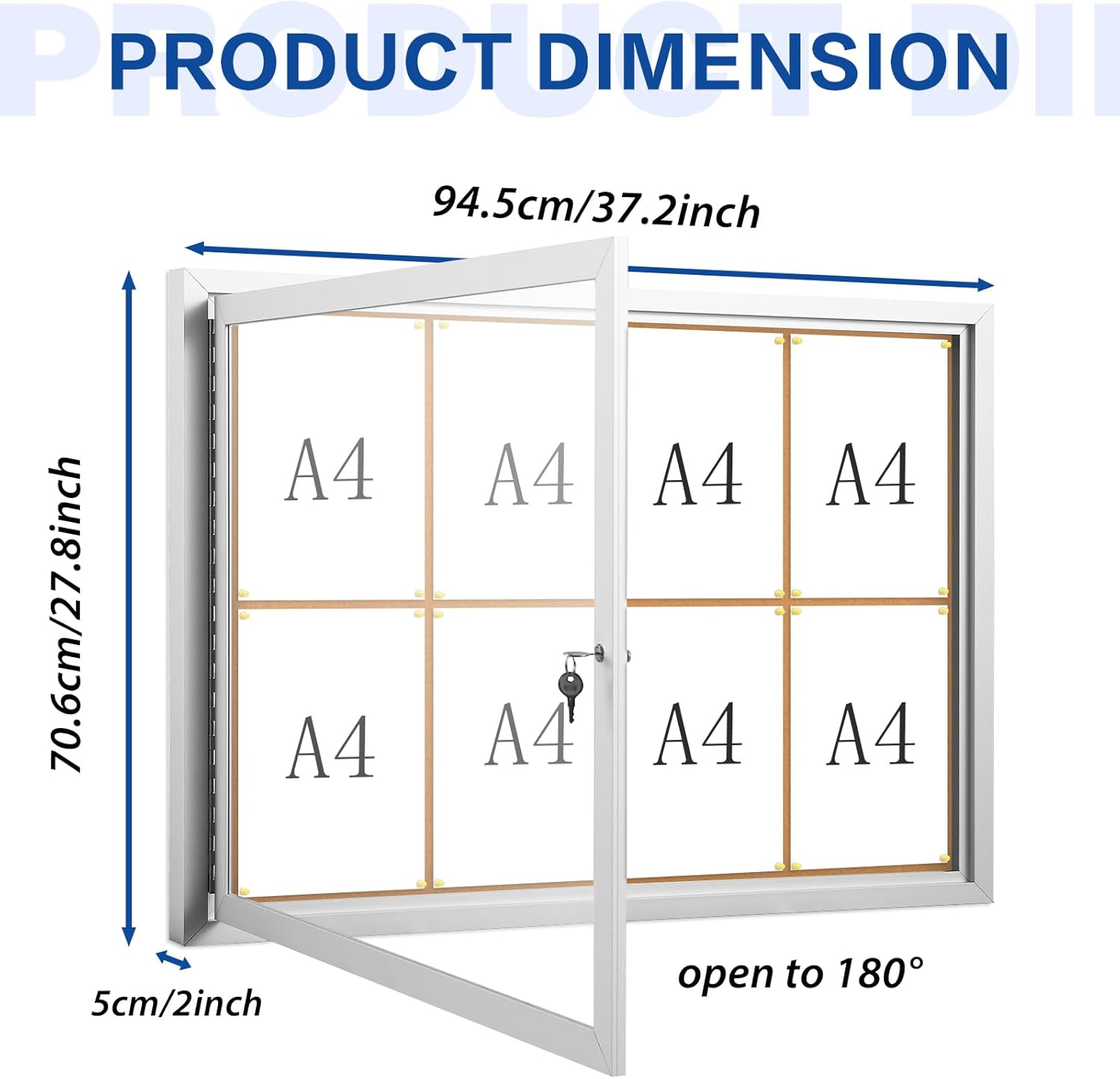 SWANCROWN Outdoor Enclosed Cork Bulletin Board Weatherproof Display Cases Tamperproof Notice Poster Memo Board with Aluminum Frame, 37x28 inches
