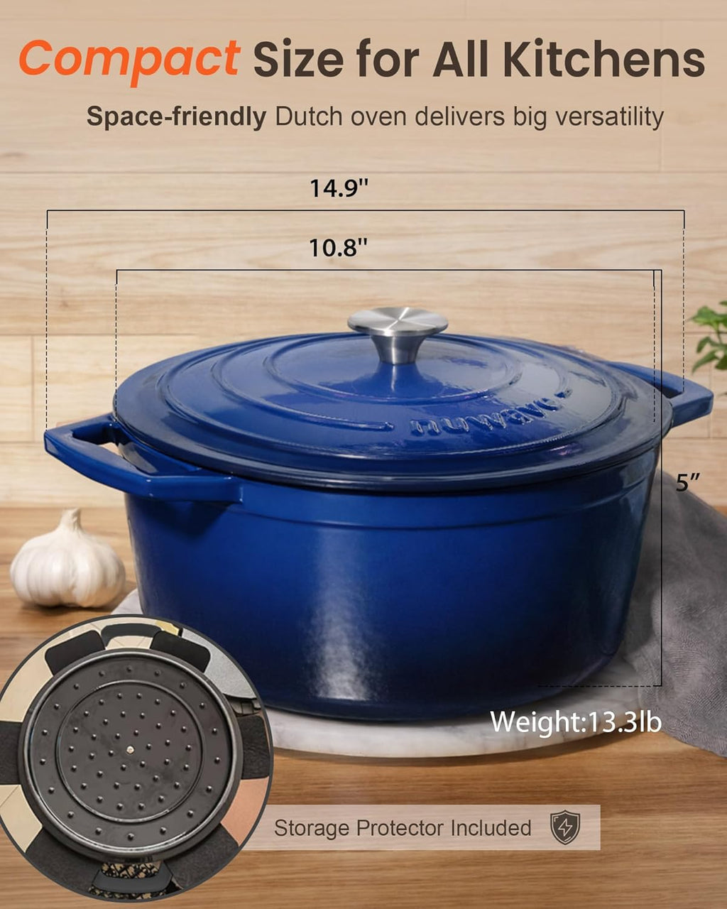 Nuwave 6QT Healthy Enameled Cast Iron Dutch Oven Pot with Lid, Heavy Duty 7-Layer Enamel, Enhanced Rust Protection, Dual Handles, Oven Safe to 500°F for Sourdough Bread Baking, Braise, Stew, Roast