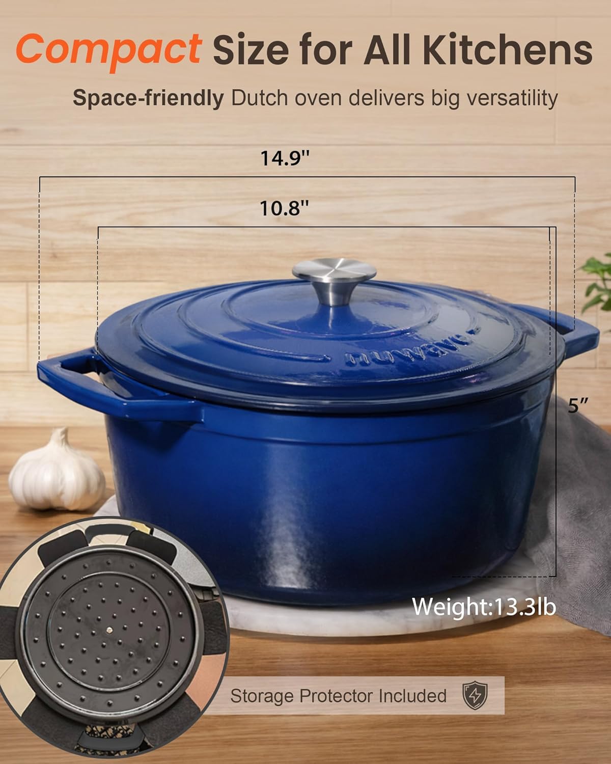 Nuwave 6QT Healthy Enameled Cast Iron Dutch Oven Pot with Lid, Heavy Duty 7-Layer Enamel, Enhanced Rust Protection, Dual Handles, Oven Safe to 500°F for Sourdough Bread Baking, Braise, Stew, Roast