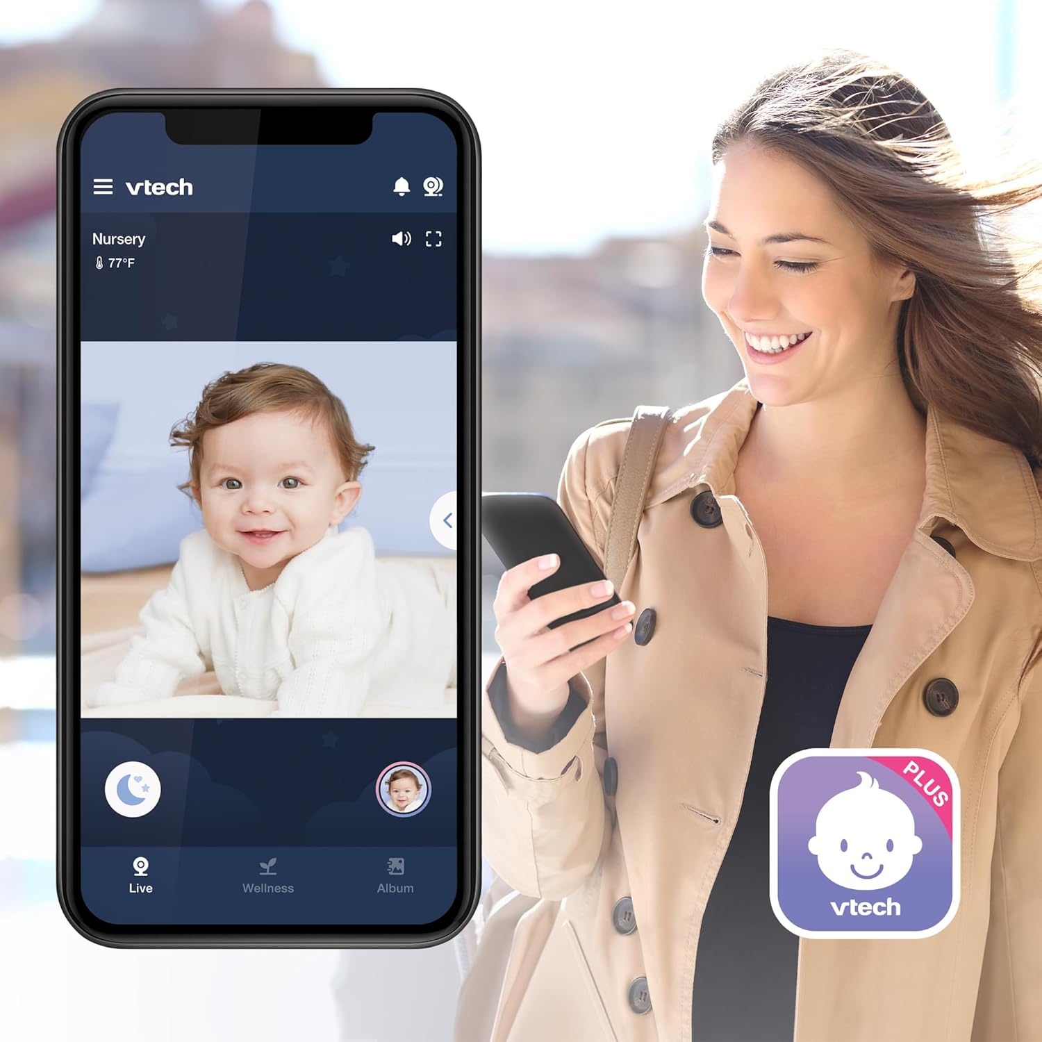 VTech WiFi Baby Monitor with Camera and Audio, 1080p Camera & 5" HD Screen – Remote Pan-Tilt-Zoom, Night Vision, Two-Way Talk, Motion Alerts, Free App | VM901
