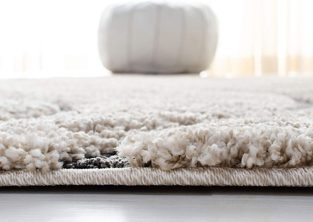 SAFAVIEH Florida Shag Collection Area Rug - 8'6" x 12', Cream & Grey, Non-Shedding & Easy Care, 1.2-inch Thick Ideal for High Traffic Areas in Living Room, Bedroom (SG471-1180)