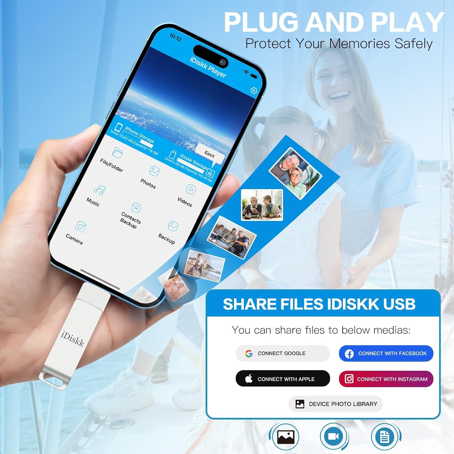 【App-le Certified 1T B】 iDiskk Photo Storage iPhone Flash Drive Photo Stick for iPhone (14/13/12/11 Pro/Plus/Pro Max,13/12 Mini,XR,XS,XS Max,X),Lightning iPad, MacBook/PC External USB Storage