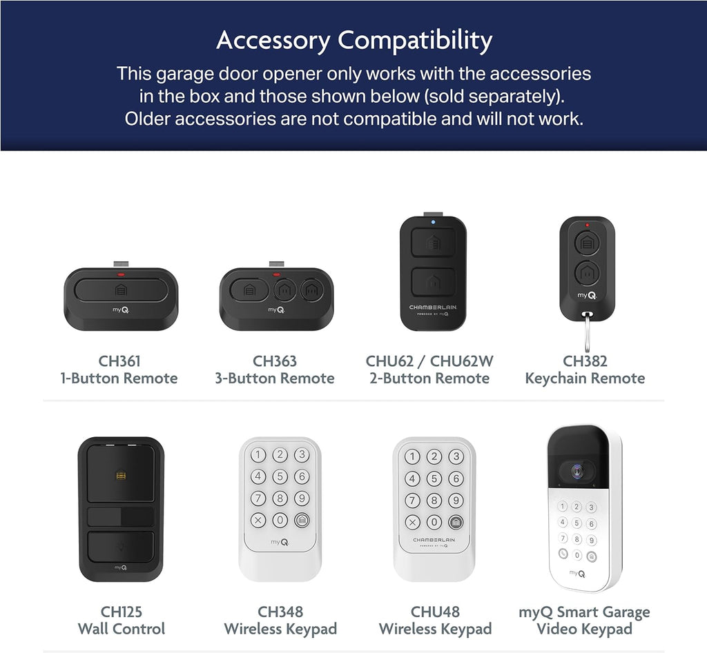 Chamberlain 3/4 HP Chain Drive Smart Garage Door Opener with Fixed Camera, Battery Backup, 2-Bulb Lighting, and myQ Connectivity