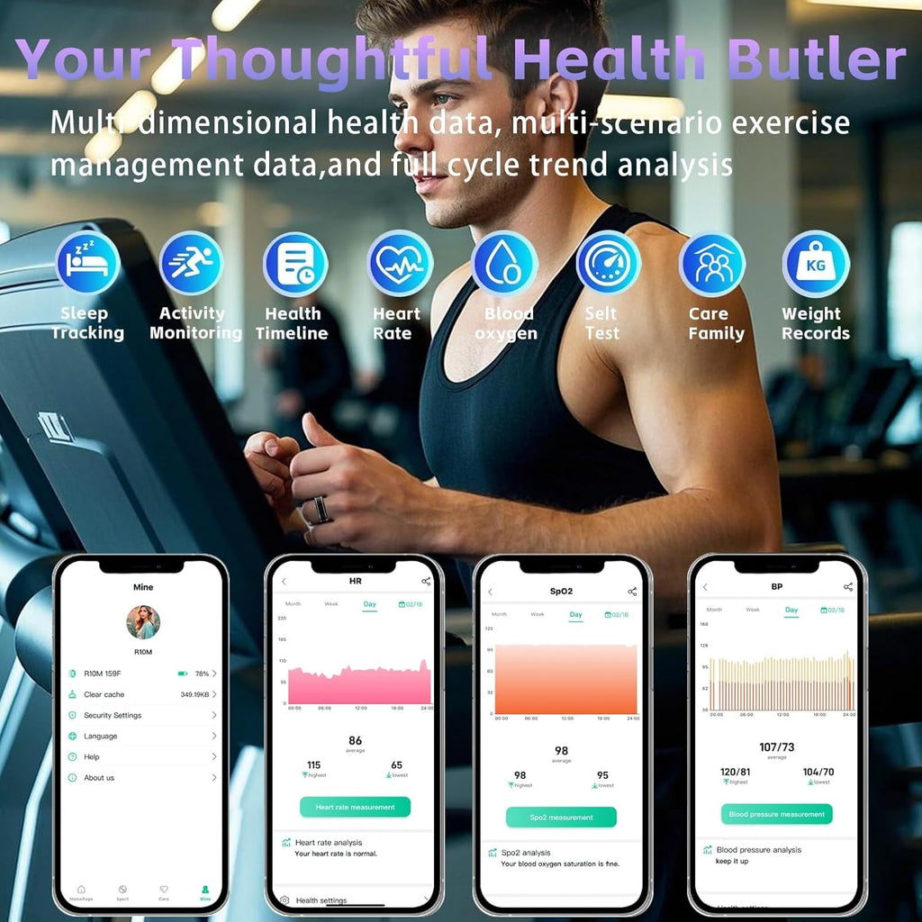 Smart Ring for Men Women – Fitness Tracker Ring with Heart Rate, SpO2, Blood Pressure, Sleep Monitoring, Step & Calorie Counter, No Subscription Fee, iOS & Android Compatible (Black, 13)