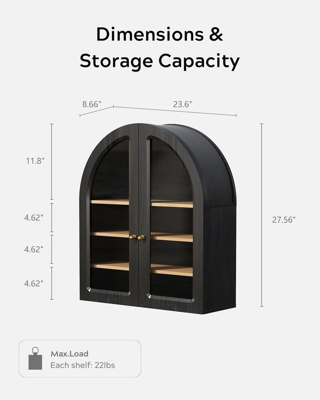 EYYTHUNG Arched Wall Cabinet, Large Bathroom Medicine Cabinet Wall Mounted Cupboard, Modern Floating Storage Cabinet with Acrylic Door Adjustable Shelf, Wood Organizer (Black-Oak)
