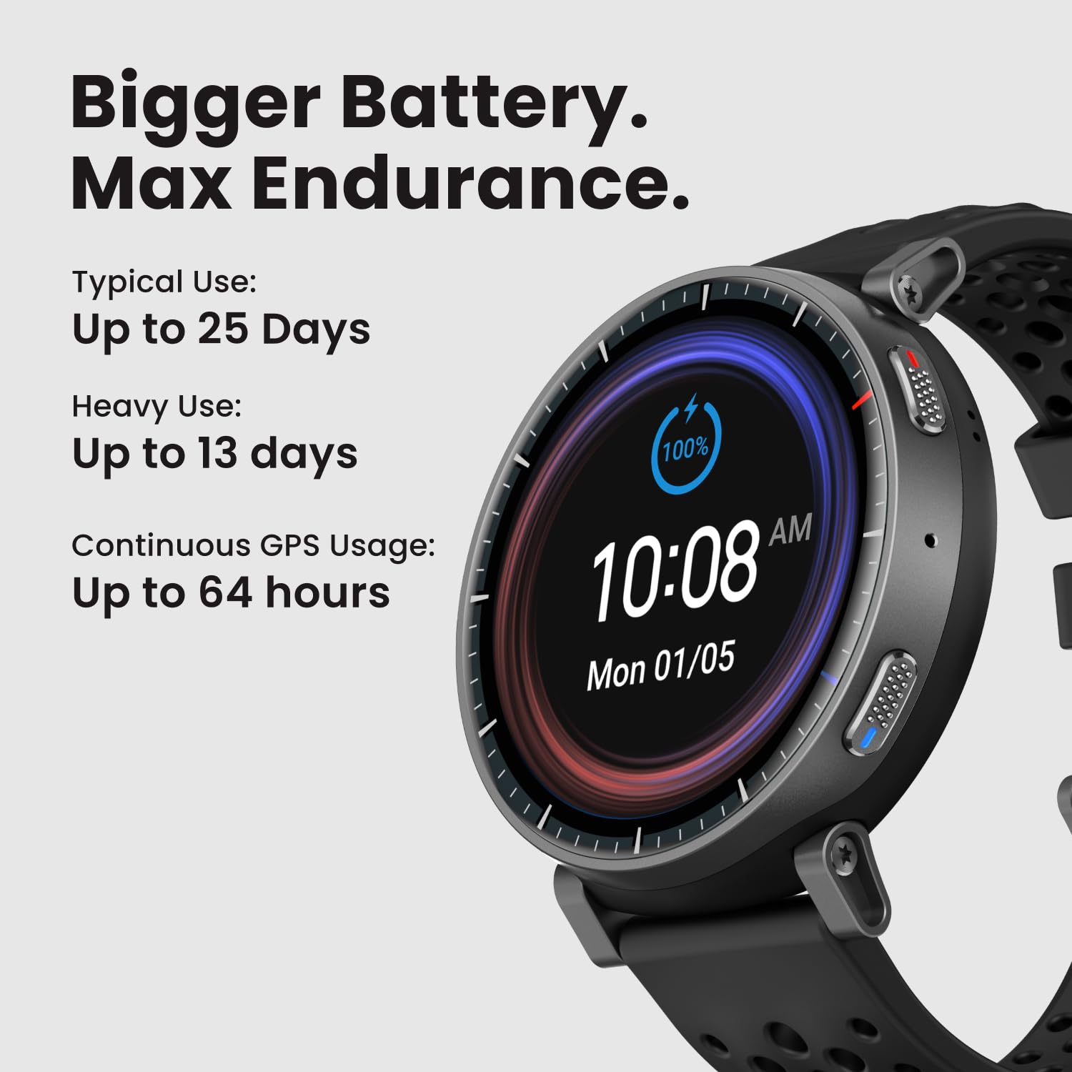 Amazfit Active Max Smart Watch 1.5" AMOLED Display, 25-Day Battery, Offline Maps, GPS, 4GB Storage, 170+ Sport Modes, 5 ATM Water Resistant, Heart Rate & Sleep Fitness Tracker for Android & iPhone