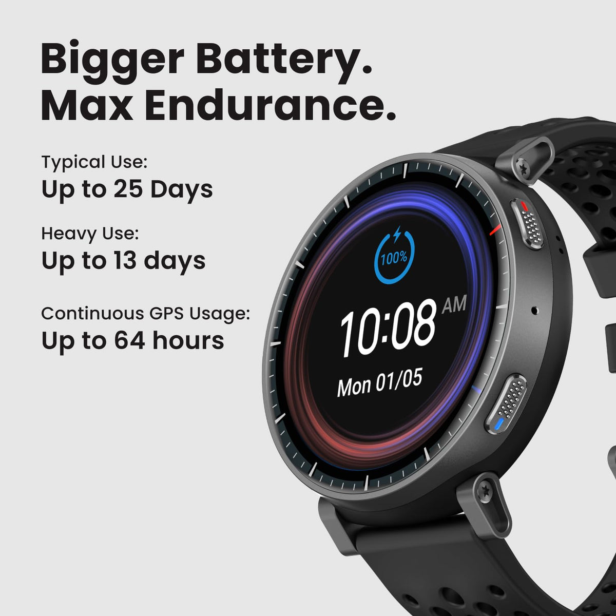 Amazfit Active Max Smart Watch 1.5" AMOLED Display, 25-Day Battery, Offline Maps, GPS, 4GB Storage, 170+ Sport Modes, 5 ATM Water Resistant, Heart Rate & Sleep Fitness Tracker for Android & iPhone