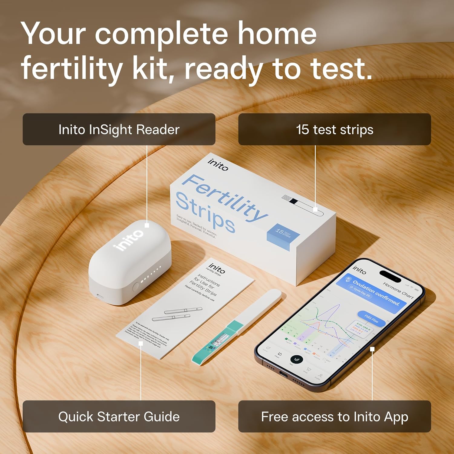 Inito Fertility Monitor & Hormone Tracker for Women | Track and Confirm Ovulation | Measures Estrogen, LH, PdG, FSH | Includes 15 Strips + Free app (Compatible with All iPhones)
