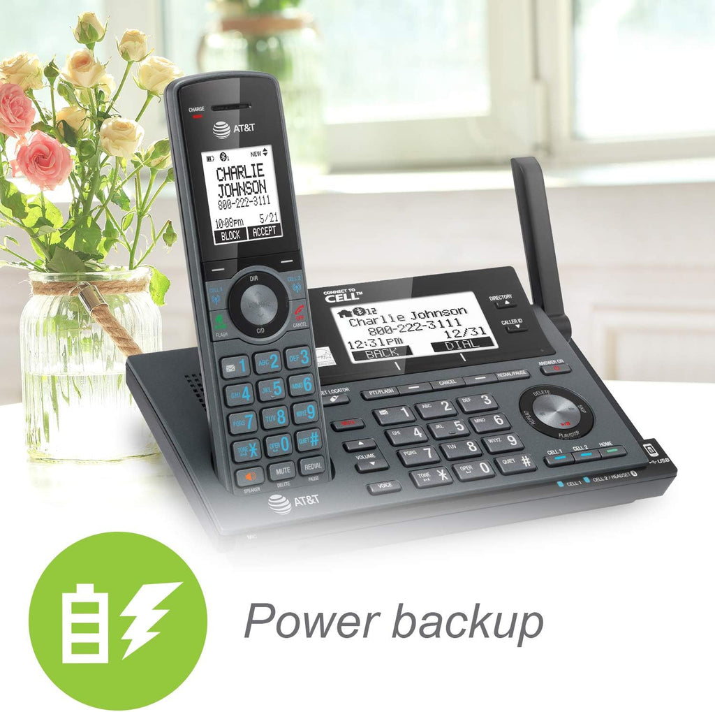 AT&T CLP99387 DECT 6.0 Expandable Cordless Phone with Bluetooth Connect to Cell, Smart Call Blocker and Answering System, Metallic Blue with 3 Handsets