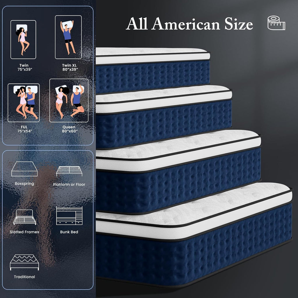 PUBPLON King Size Mattress, 14 Inch Hybrid King Mattress in a Box with Gel Memory Foam New Version, Individually Pocket Coils Springs, Pressure Relief Motion Isolation, Edge Support, Medium Firm