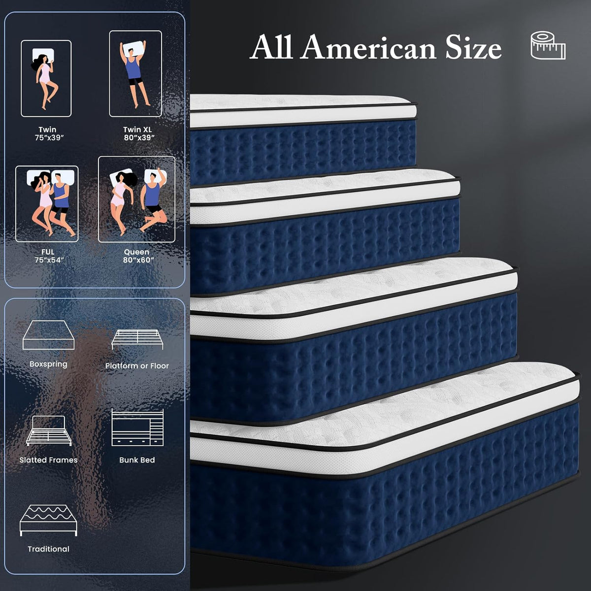 PUBPLON King Size Mattress, 14 Inch Hybrid King Mattress in a Box with Gel Memory Foam New Version, Individually Pocket Coils Springs, Pressure Relief Motion Isolation, Edge Support, Medium Firm
