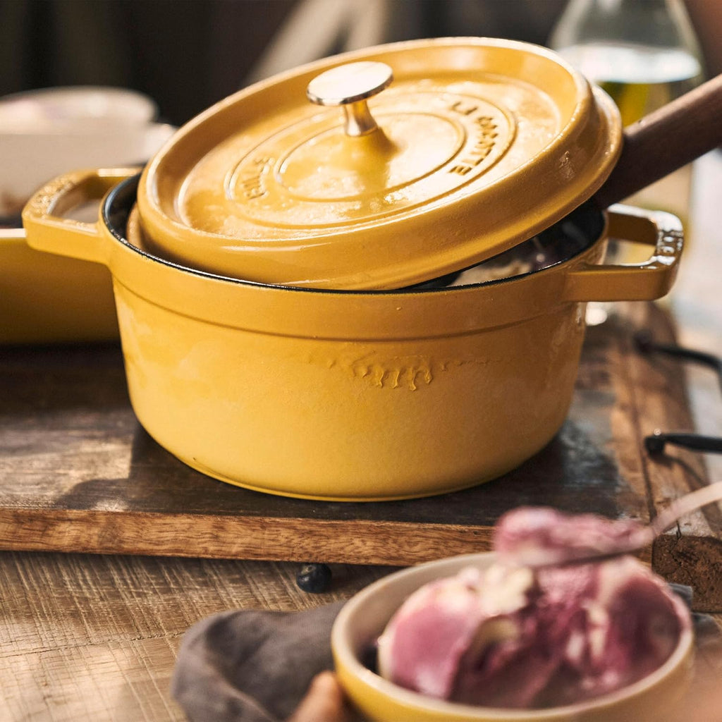 Staub Cast Iron Round Cocotte, Dutch Oven, 5.5-quart, serves 5-6, Made in France, Citron
