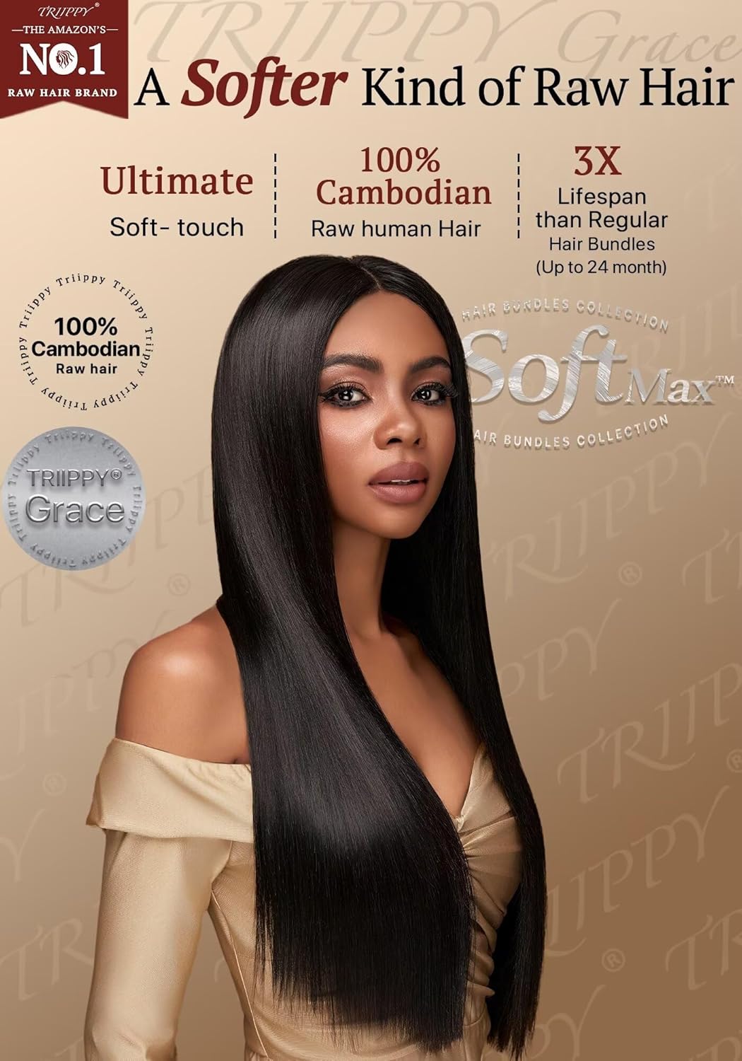 TRIIPPY Straight Bundles Human Hair,100% SoftMAX Raw Cambodian Hair Sew In Weave SoftMAX 3 Bundles,Triple The Lifespan Over Regular Virgin Hair Bundle,No.1 Raw Hair Brand On Amazon(16 18 20 Inches)