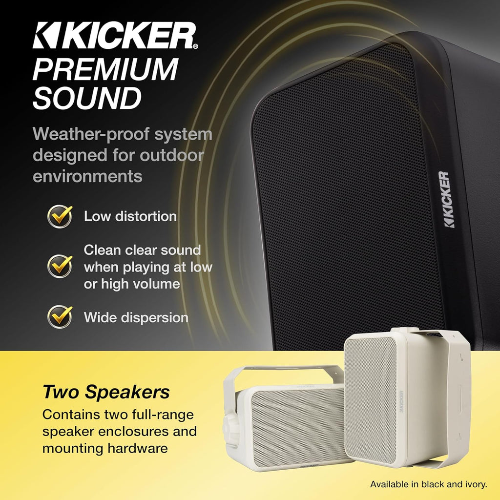 KICKER Outdoor Audio 8″ Indoor Outdoor Speakers (52OA8B) – Weatherproof, UV-Resistant Wall or Ceiling Mount Speakers with Polyethylene-Mica Woofer Black