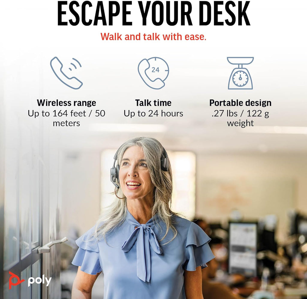 Poly Voyager 4310 UC Wireless Headset & Charge Stand (Plantronics) - Single-Ear Bluetooth Headset w/Noise-Canceling Boom Mic - Connect to PC/Mac/Mobile - Works w/Teams, Zoom, & More - Amazon Exclusive