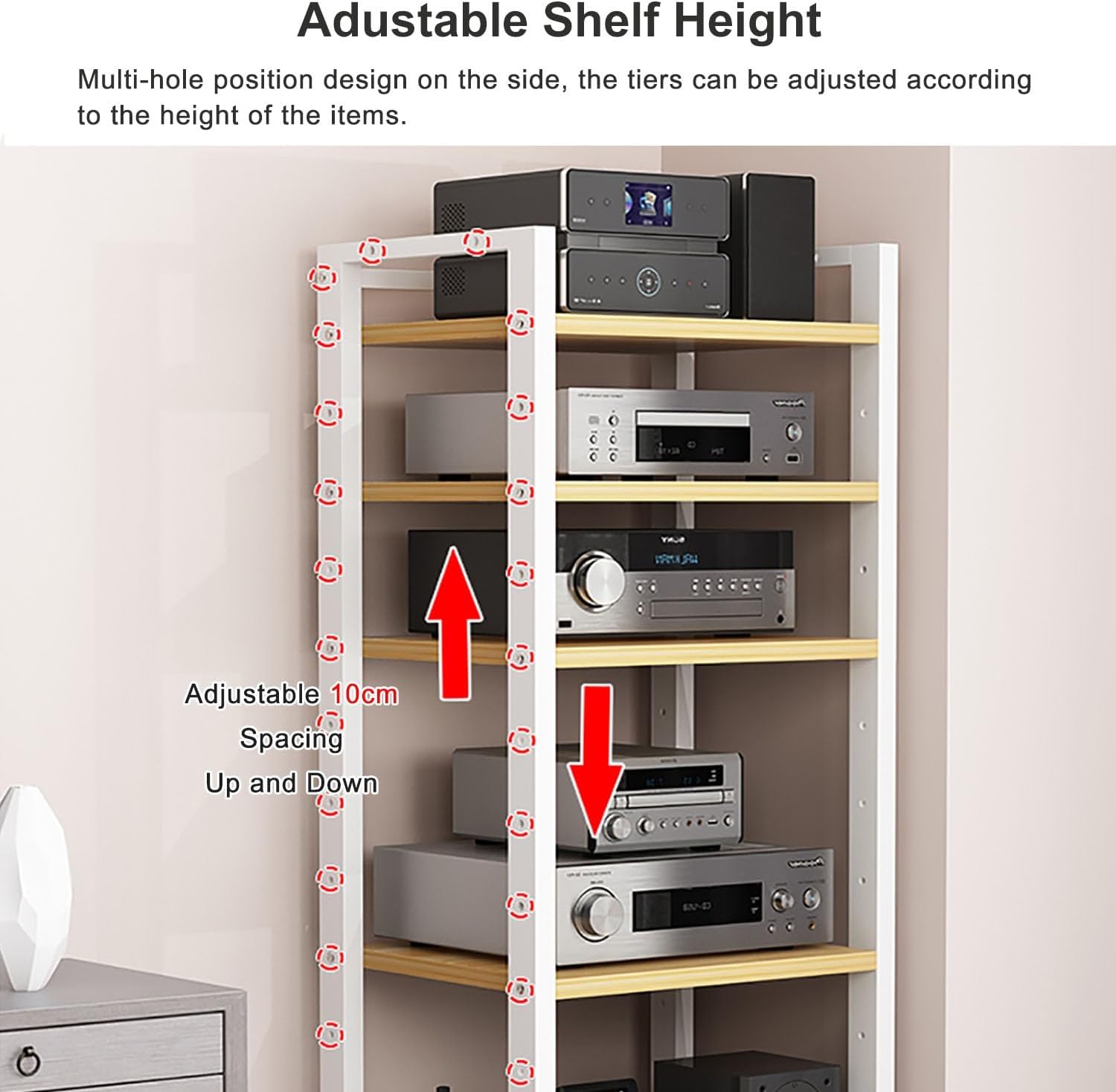 7-Tier Heavy Duty Audio Component Rack, 140cm Tall - HiFi Amplifier Rack/Audio-Video Shelving - CD Record Player Stereo Receiver AV Equipment Cabinet Display Stand (B)