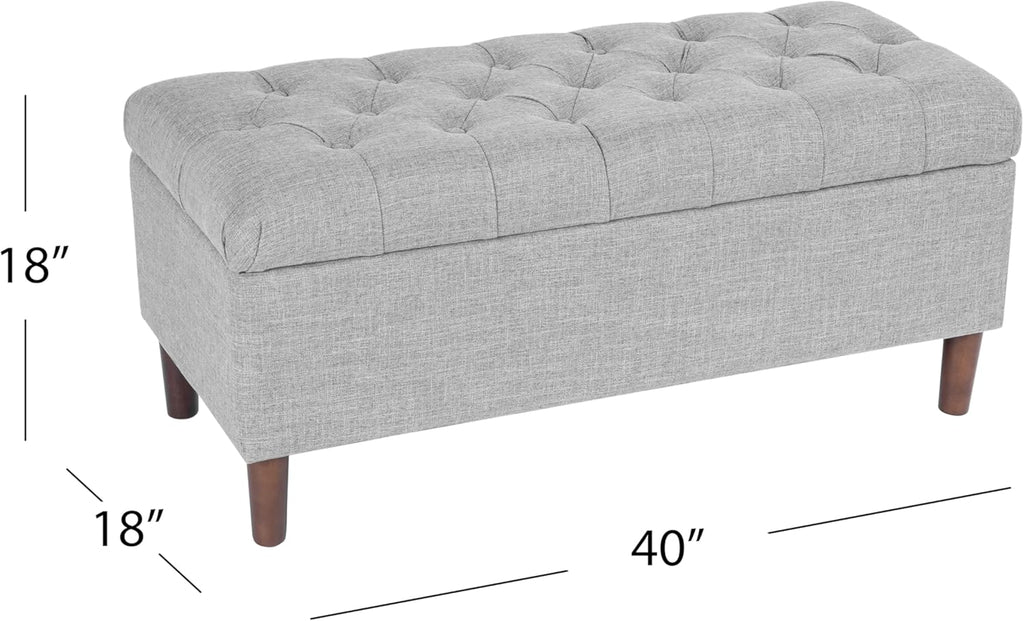Homepop Home Decor | Tufted Ainsley Button Storage Ottoman Bench with Hinged Lid | Ottoman Bench with Storage for Living Room & Bedroom,Gray Woven