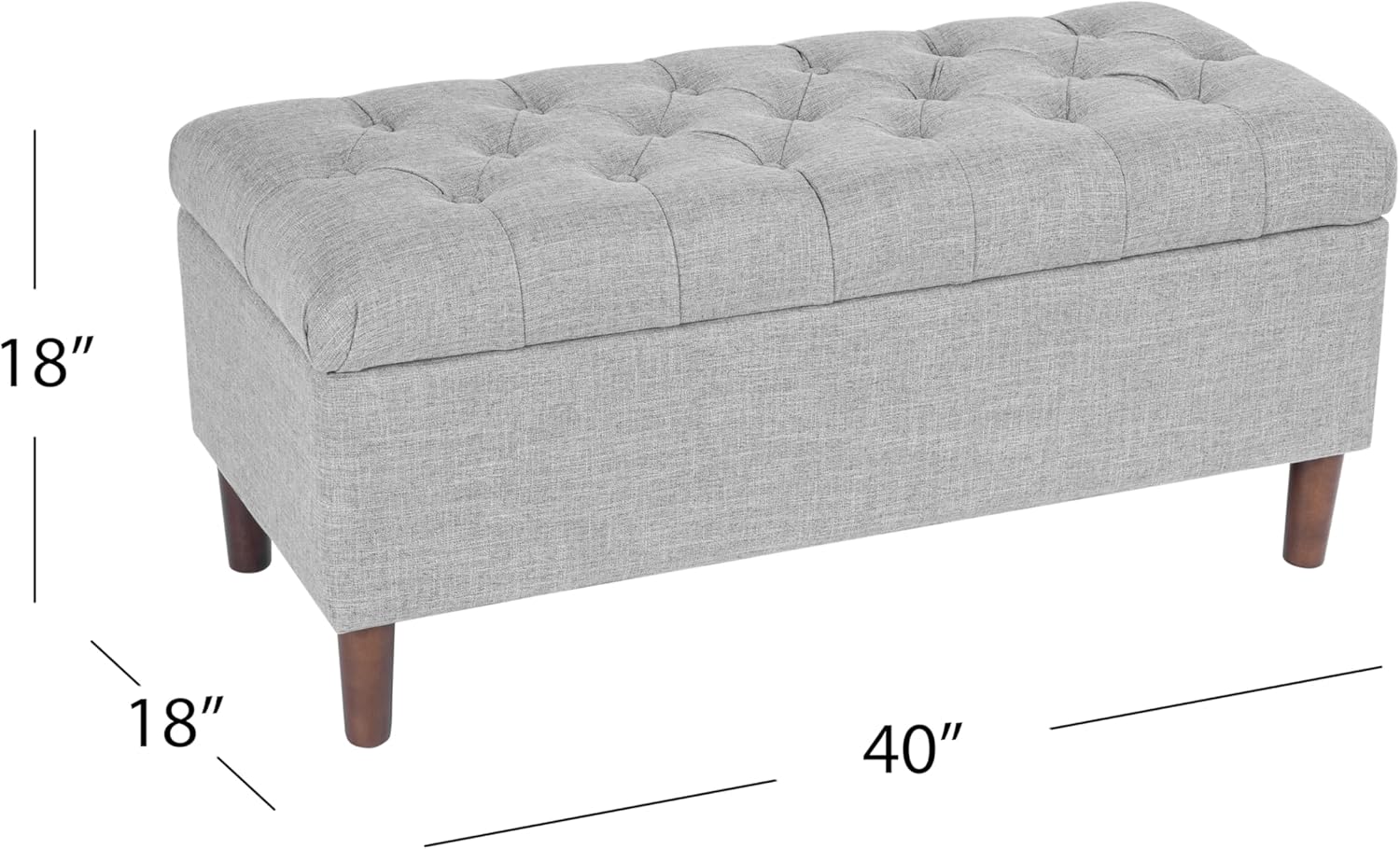 Homepop Home Decor | Tufted Ainsley Button Storage Ottoman Bench with Hinged Lid | Ottoman Bench with Storage for Living Room & Bedroom,Gray Woven