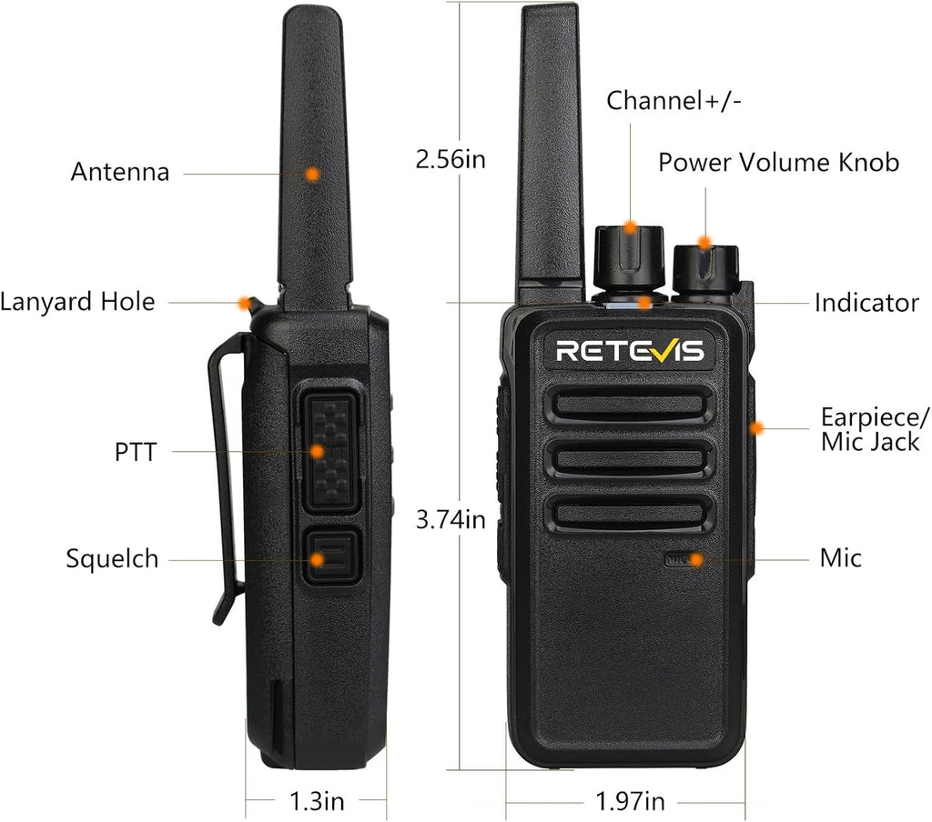 Retevis RT68 Walkie Talkies Rechargeable, Portable Two Way Radios 6 Pack with Six-Way Multi Gang Charger, Heavy Duty Walkie Talkie for Adults, Hands Free, Long Range, for School Restaurant Farm