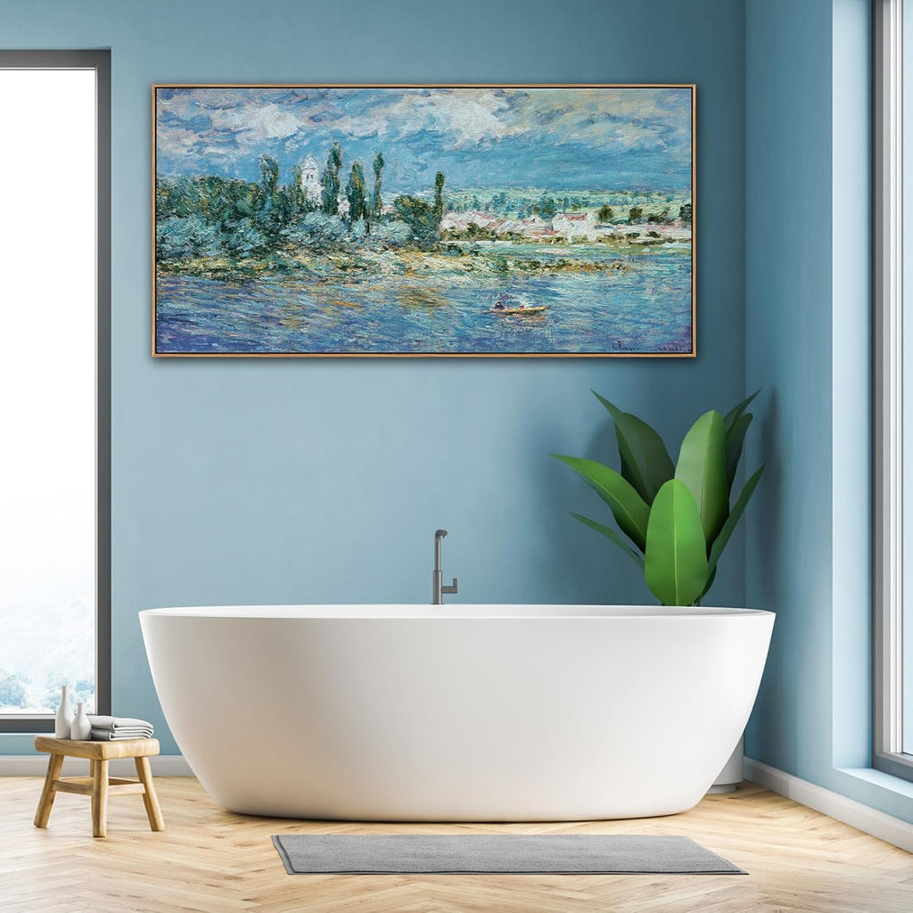 Framed Monet Canvas Wall Art - Landscape with Thunderstorm Fine Art Reproduction Pictures Prints Modern Artworks Large Wall Art Decor Aesthetic for Bedroom Bathroom Home Office Decorations 24" X 48"