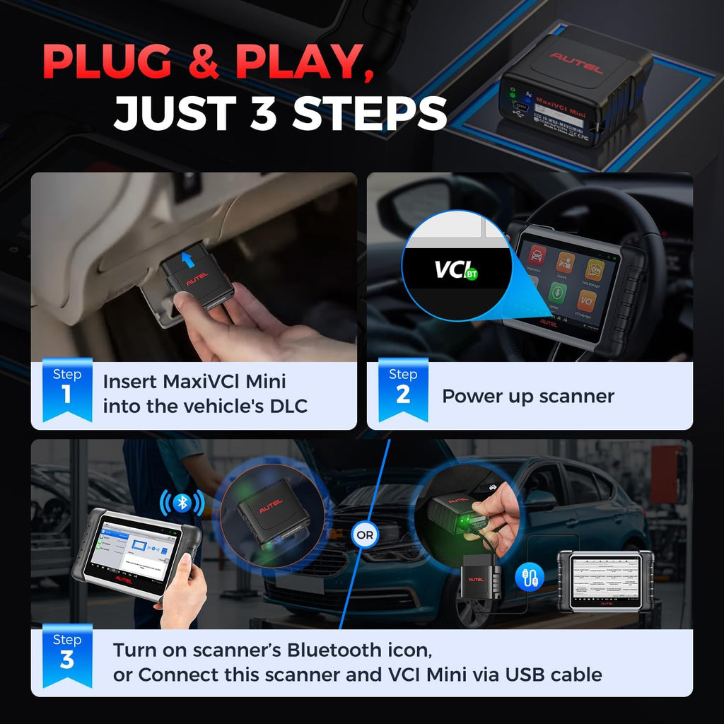 Autel MaxiSys MaxiVCI VCI Mini Bluetooth Diagnostic Interface, 2026 Vehicle Wireless Dongle, Work with Autel Scanner MaxiCOM MK808BT PRO MK808Z-BT MP808BT Pro MK808S-TS MX808S-TS MP808S-TS MK808TS