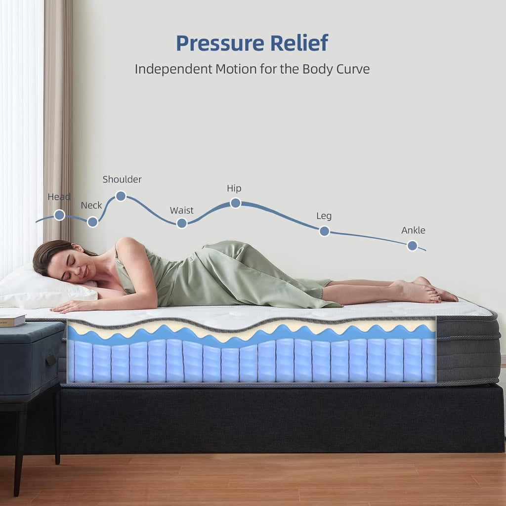 King Size Mattress, 10 Inch Hybrid Memory Foam Mattress in a Box with Pocket Springs, Medium Firmness, Pressure Relief & Motion Isolation, CertiPUR-US Certified
