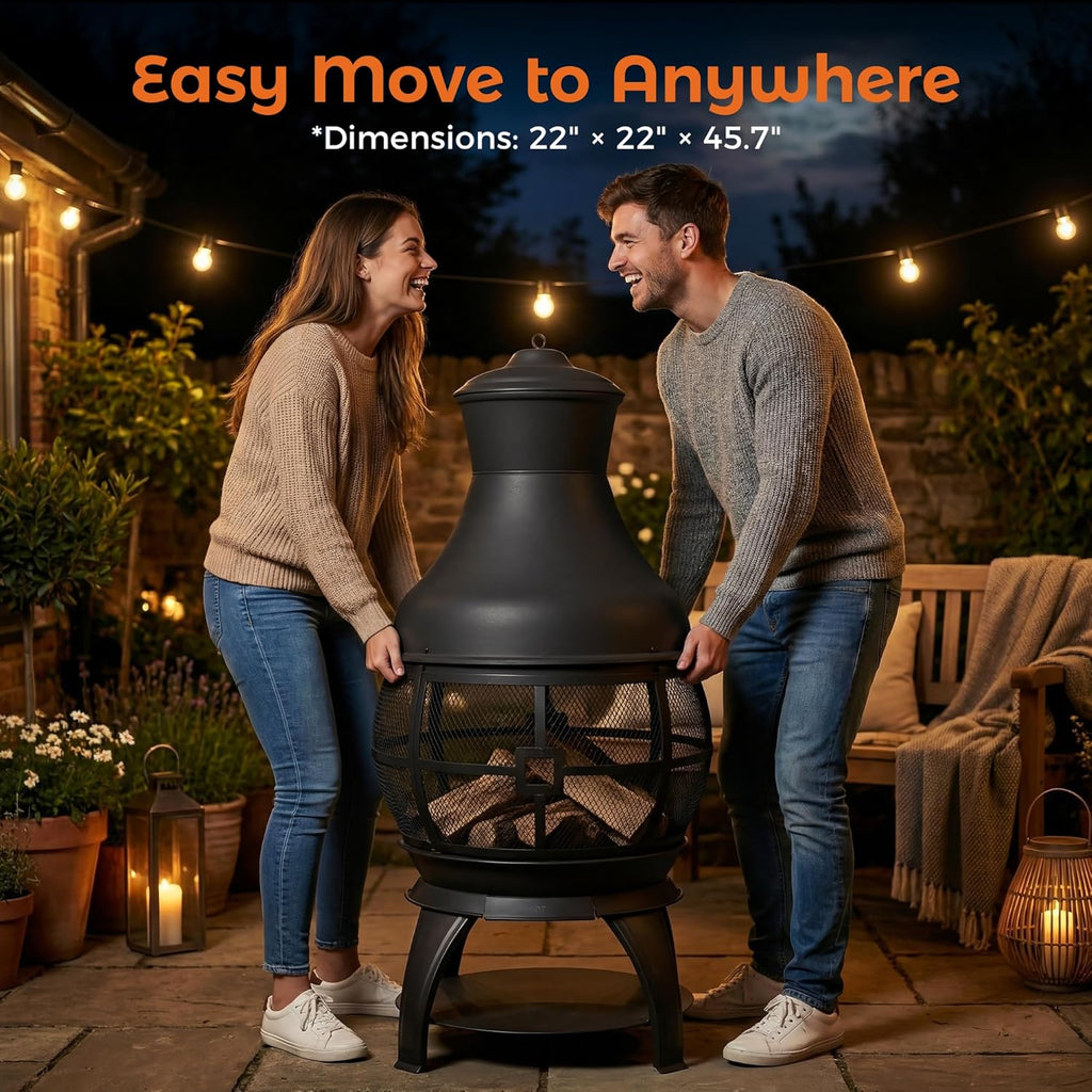 BALI OUTDOORS Chiminea Outdoor Fireplace, Outdoor Wood Burning Fire Pits for Backyard, Garden, Camping, Brown-Black