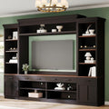 Merax Minimalist Entertainment Wall Unit Set with Ample Storage Space and Adjustable Shelves, TV Stand for Televisions Up to 70'', Mid-Century Large Media Console with Wine Rack for Living Room, Black