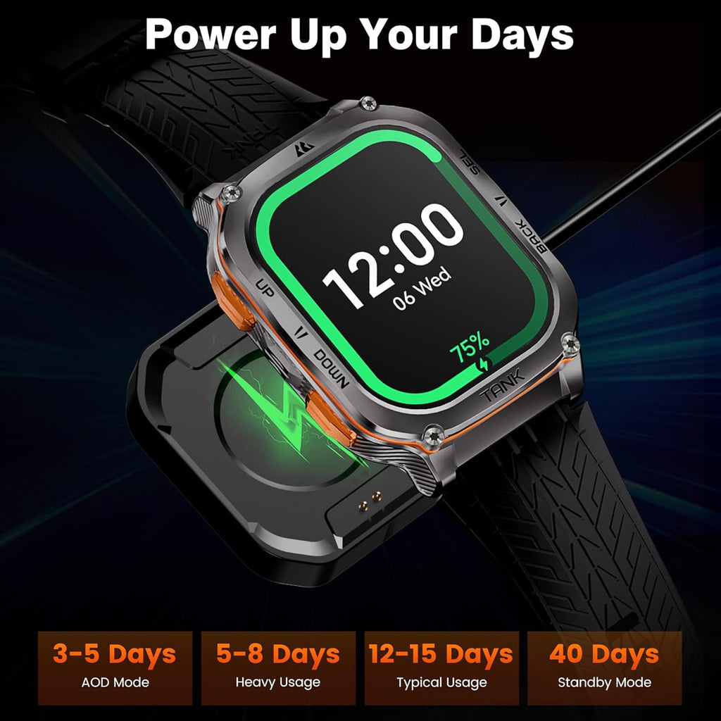 AMAZTIM Military Smart Watch with GPS, 6 Satellite Positioning/Compass, Stainless Steel Body, Waterproof, 480mAh Extra-Large Battery, Answer/Make Call, 2" AMOLED Screen, Compatible for Android iOS