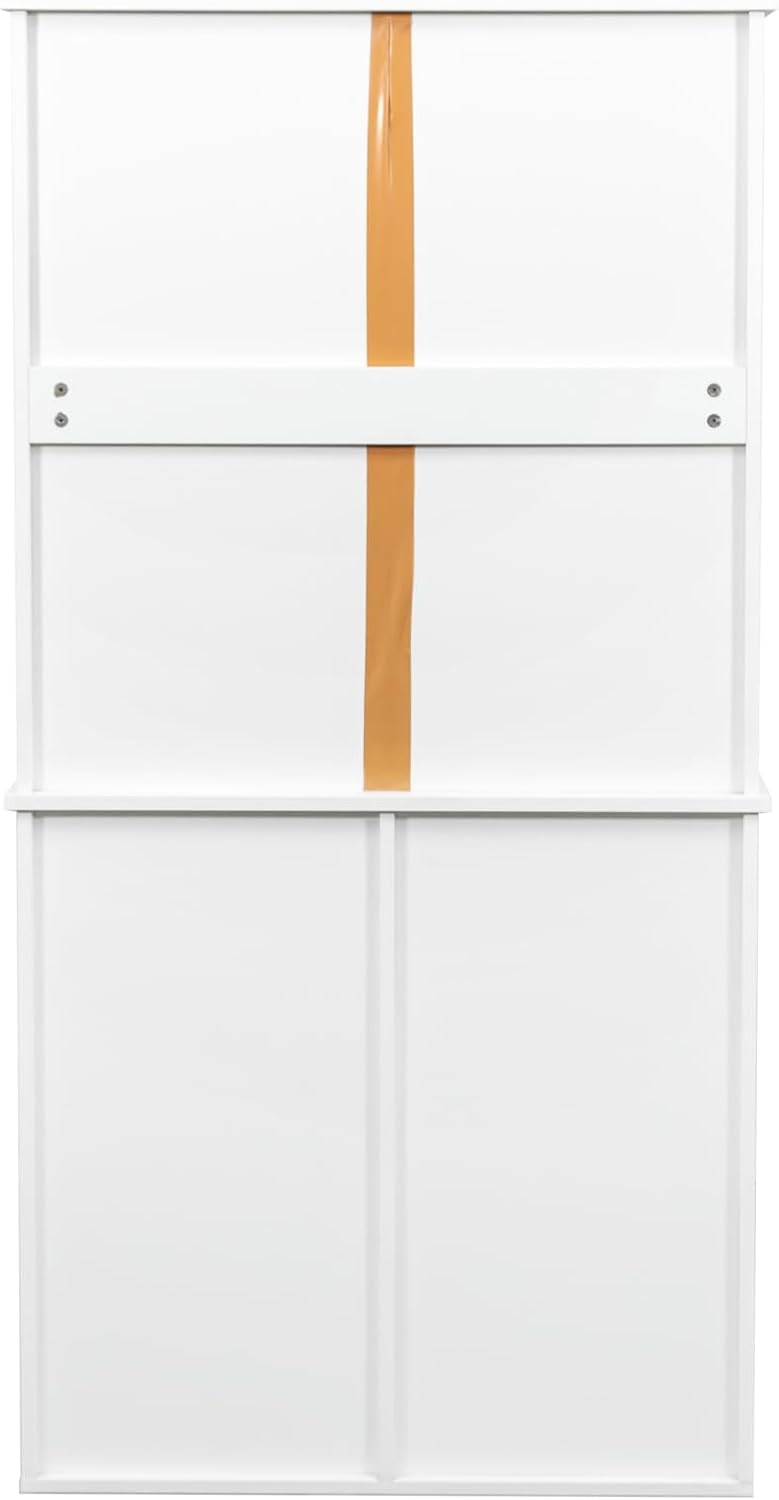 63" White Laundry Cabinet w/Dual Tilt-Out Hampers - 4 Open + 2 Adjustable Shelves, Freestanding Bathroom Organizer, 31.5 x 15.7 x 63 Inch