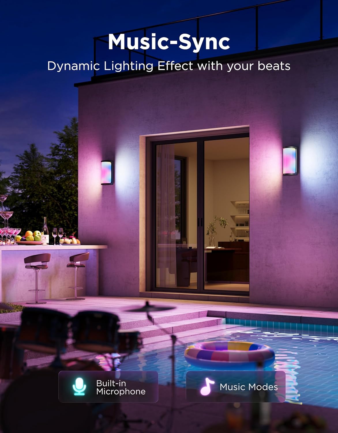 Govee Outdoor Wall Lights Pro, 2 Pack, 2000LM, RGBICWW 72-Zone Customization, Music-Sync, IP67 Waterproof for Outdoor Decor, Porch, Garage, Yard, Patio, Compatible with Alexa, Google Home and Matter