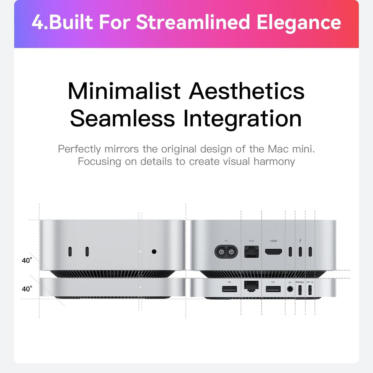Mate Mini-B for Mac mini M4 Dock,80Gbps Aluminum Alloy Stand with M.2 PCle SSD Solt (up to 8TB), USB-C*1、USB-A 3.0 * 2、2.5G LAN*1、SD4.0 * 1、Type-C(PD3.0)*1, Computer Peripheral Devices