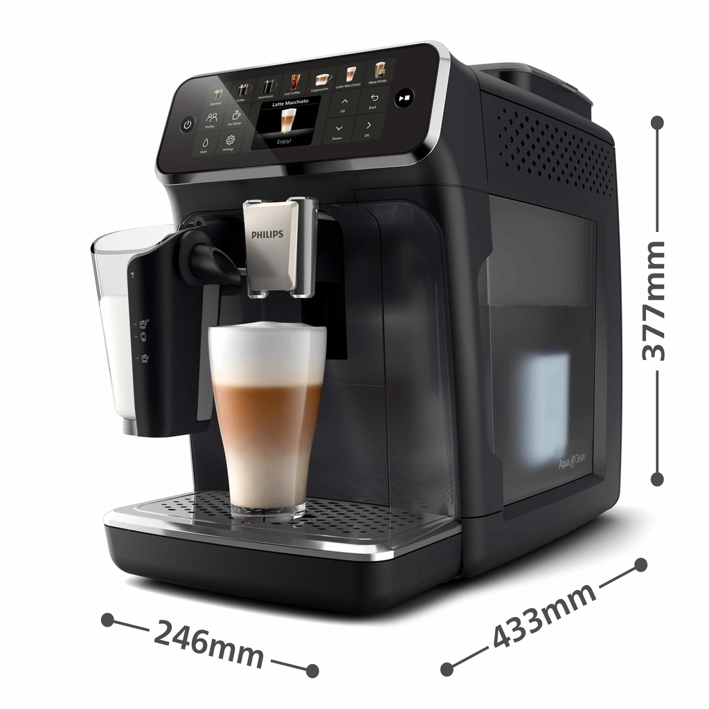 PHILIPS Kaffeevollautomat EP4441/50 4400 Series, 12 Kaffeespezialitäten (heiß oder eisgekühlt), LatteGo-Milchsystem, SilentBrew Technologie – Schwarz
