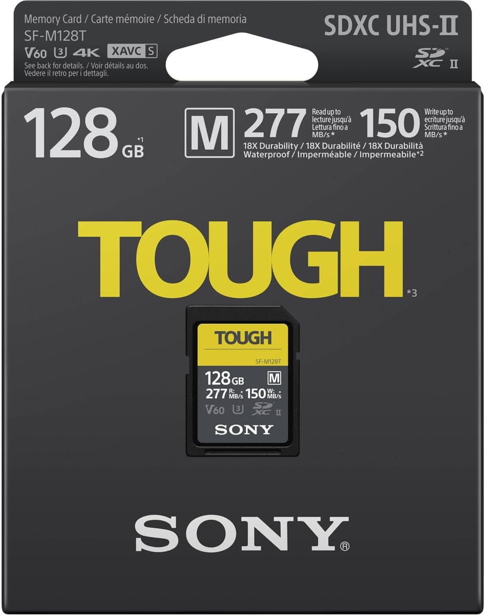 Sony TOUGH-M series SDXC UHS-II Card 128GB, V60, CL10, U3, Max R277MB/S, W150MB/S (SF-M128T/T1)