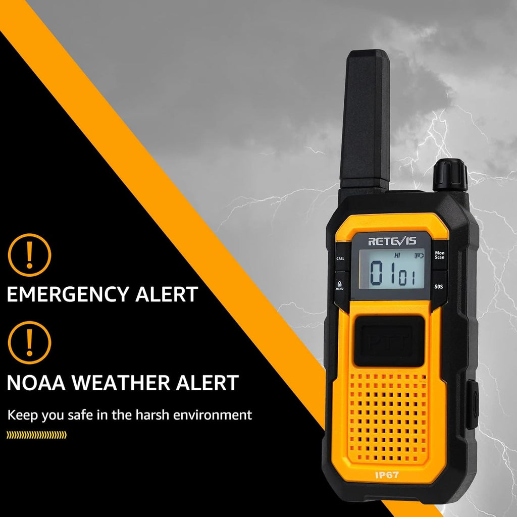 Retevis RB48 IP67 Waterproof Walkie Talkies Long Range, MIL-STD-810H Heavy Duty Two Way Radio, Rugged & Large Front PTT, Vibration Alert, NOAA, Floating, for Construction Job Site (4 Pack) Yellow