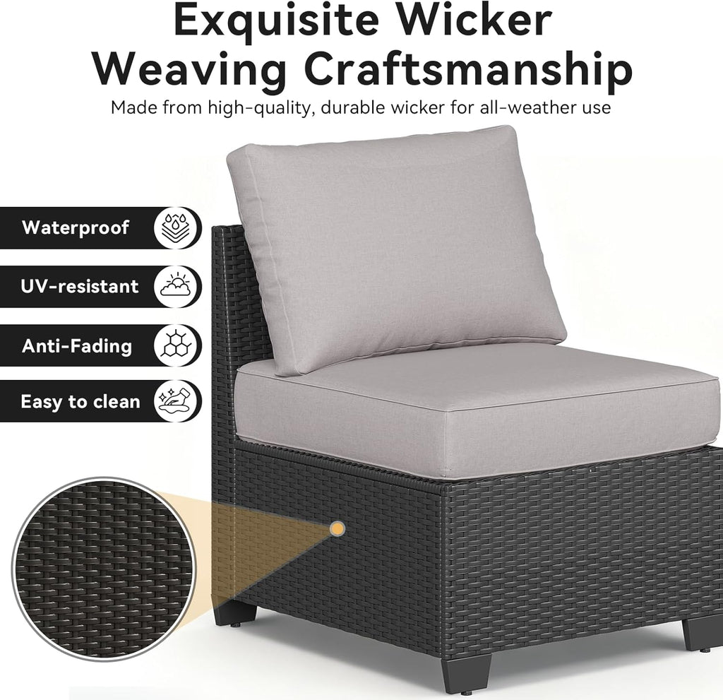 Aoxun Outdoor Patio Furniture Set with 44'' Fire Pit Table, 7 Pcs Outdoor Sectional with 4in Thicken Cushion, Widen Armrests Wicker for Backyard, Grey