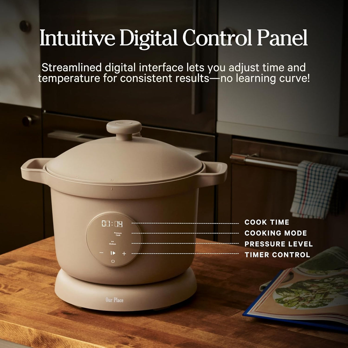 Our Place Dream Cooker | 6 Qt Ceramic Nonstick Multicooker & Pressure Cooker with Touchscreen Controls & Auto Steam Release | 4 Modes: Pressure Cook, Sauté/Sear, Slow Cook & Warm | Steam