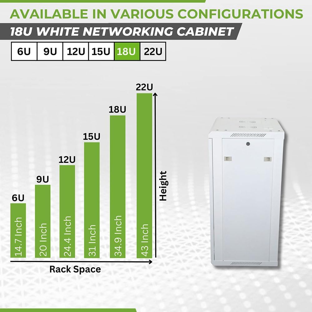 NavePoint 18U Network Cabinet with Glass Door – 18U Wall Mount Server Cabinet White 19” Rack for IT Equipment, AV Devices, Networking Equipment –23” Deep Server Rack Enclosure