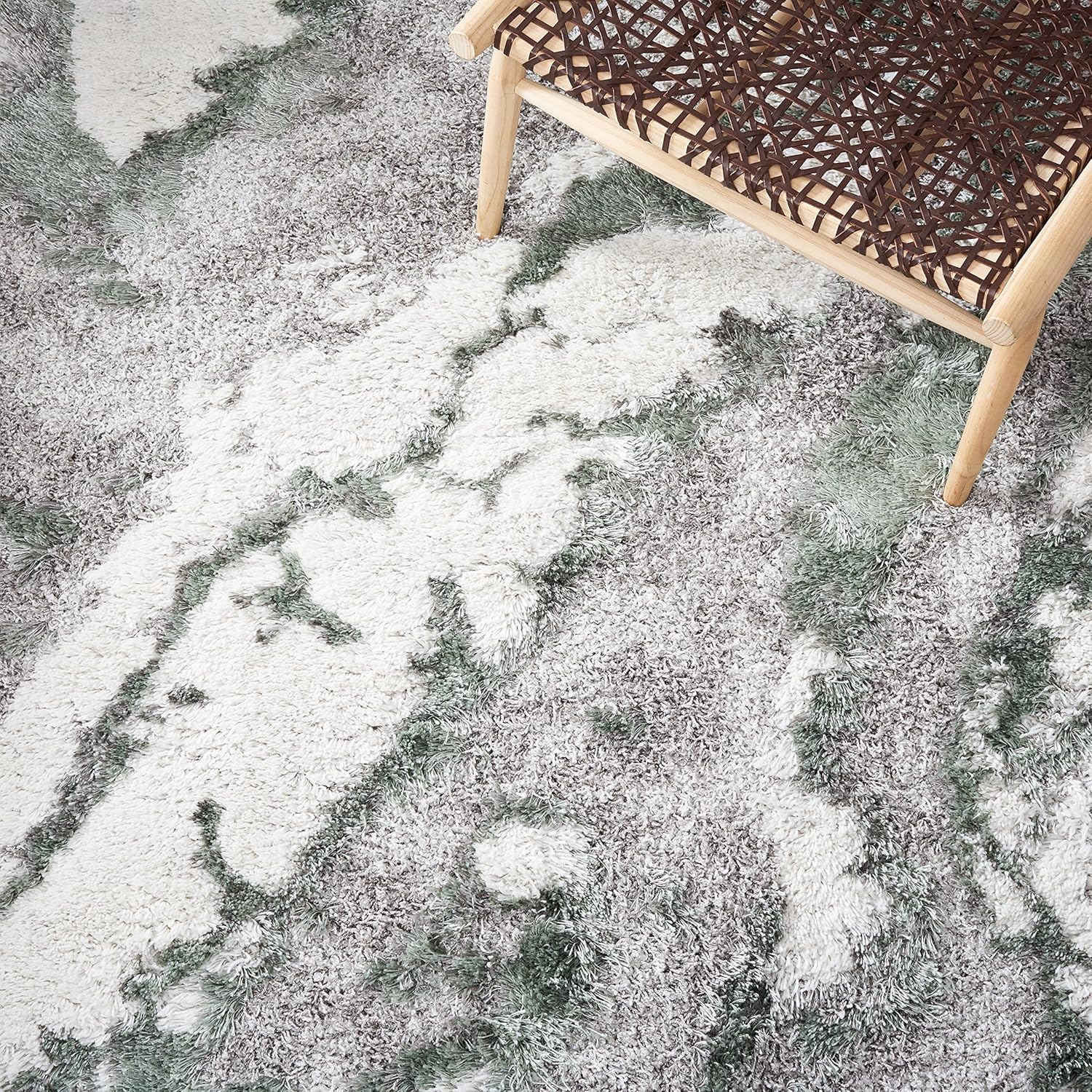SAFAVIEH Horizon Shag Collection Area Rug - 9' x 12', Grey & Green, Modern Abstract Design, Non-Shedding & Easy Care, 2.6-inch Thick Ideal for High Traffic Areas in Living Room, Bedroom (HZN890Y)