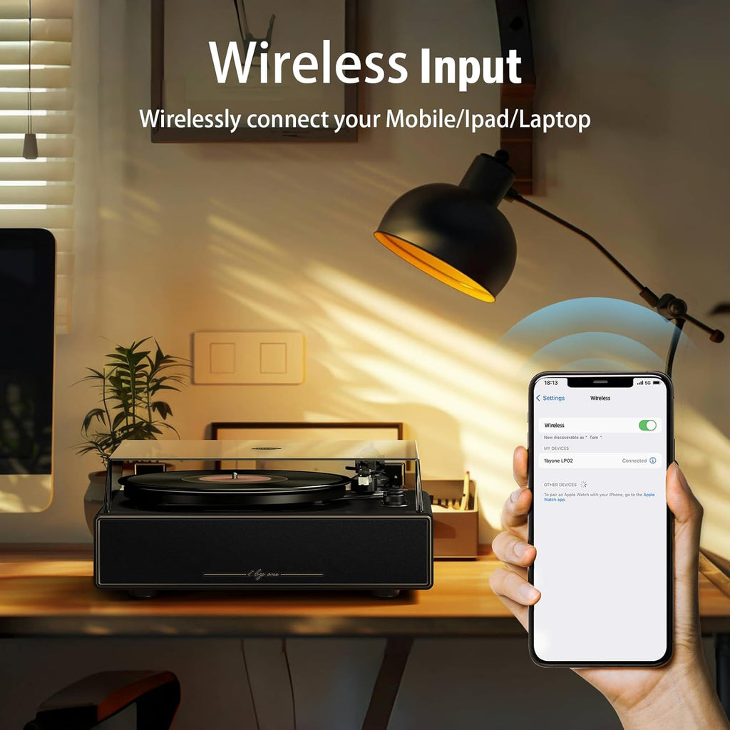 1 BY ONE High Fidelity All-in-One Record Player, Vinyl Turntable with Built-in Speakers, Magnetic AT-3600L Cartridge, RCA Line Out, Belt-Drive Stereo Turntable