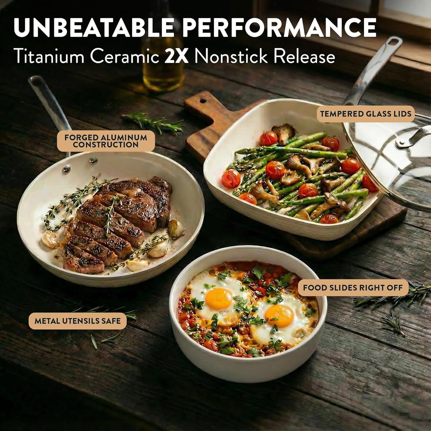 Gotham Steel Hammered 15 Pc Ceramic Cookware Set Nonstick, Pots and Pans Set Non Stick with Induction Cookware, Cooking Utensils & Steamer, Non Toxic PFOA PFOS Free, Oven & Dishwasher Safe