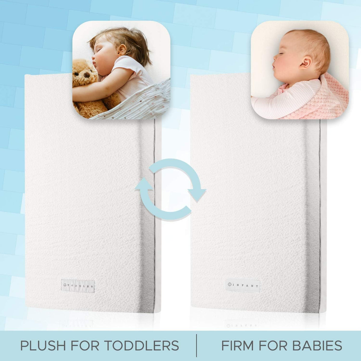 Organic Cotton Covered 2-Sided Crib Mattress | Premium Memory Foam Hypoallergenic Light 2-in-1 Baby Mattress, Firm Support for Infant Soft CertiPUR Foam for Toddler, Waterproof & Washable | 52x27.5x4”