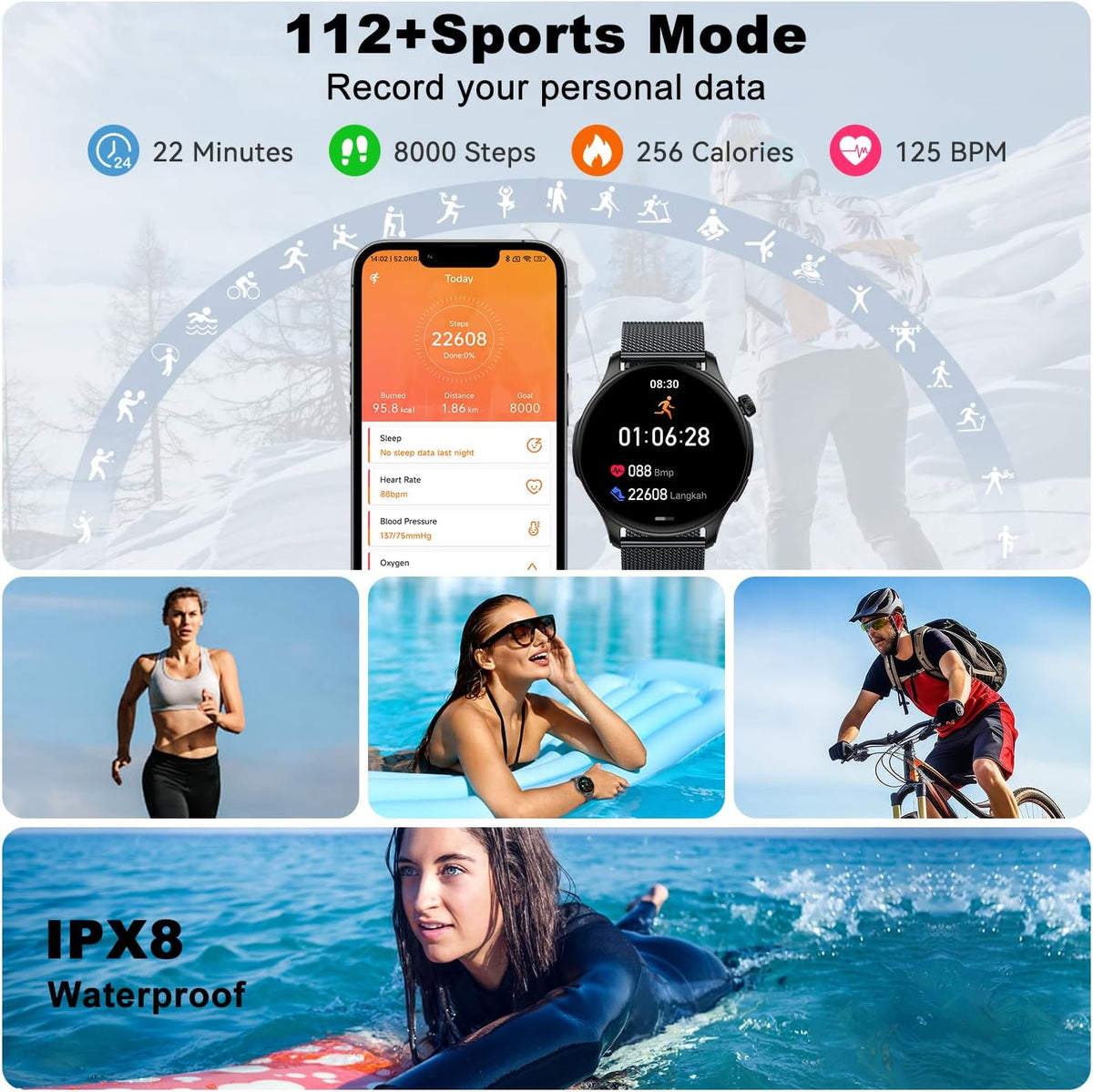 Kimeag Smart Watch for Men Women Fitness: Waterproof Make Answer Call Digital Watches Mens Step Tracker Running Smartwatch Android Phone Heart Rate Sleep Monitor