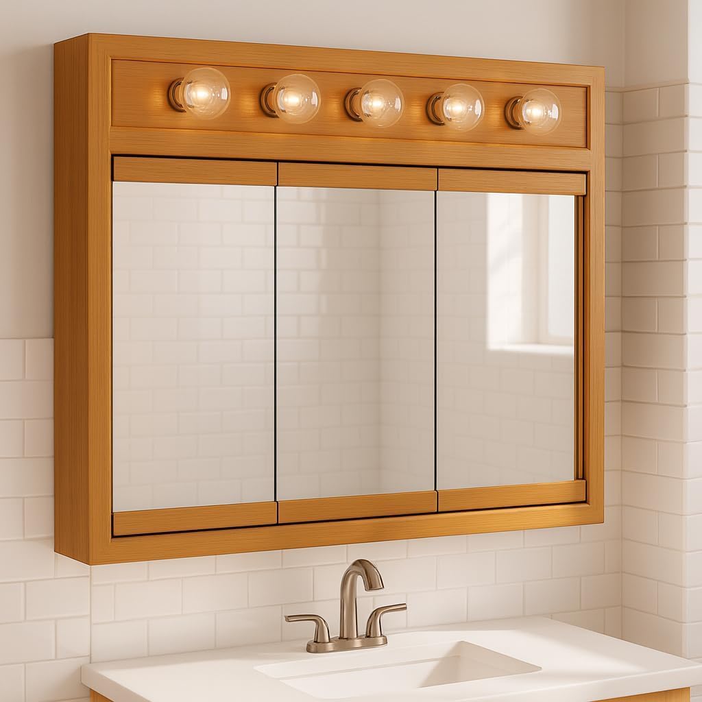 36 Inch Richland Bathroom Medicine Cabinet, Wall Mounted, Mirror, Oak – Design House, 530618-NOK